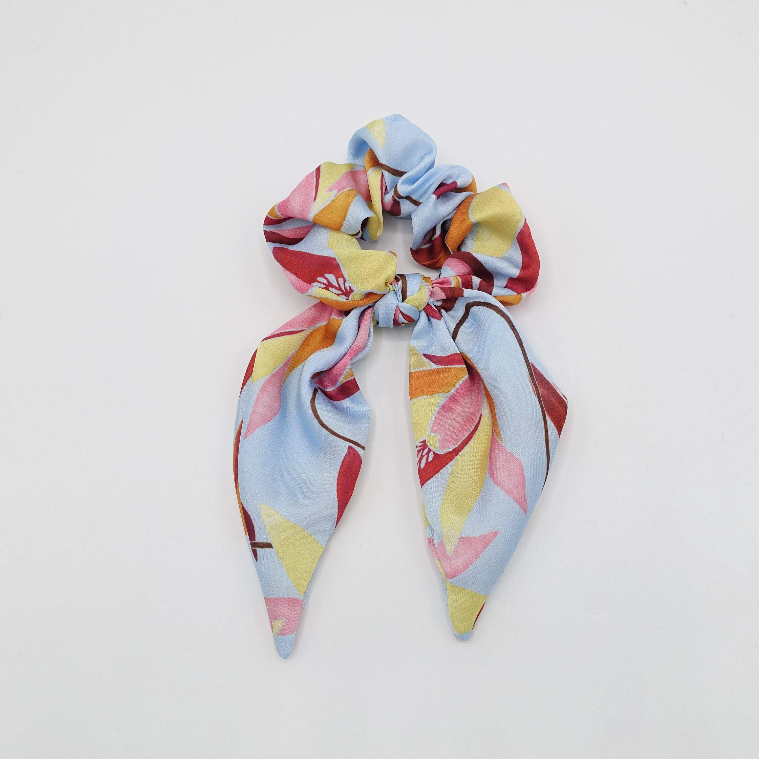 satin print bow knot scrunchies floral check hair elastic scrunchy for women