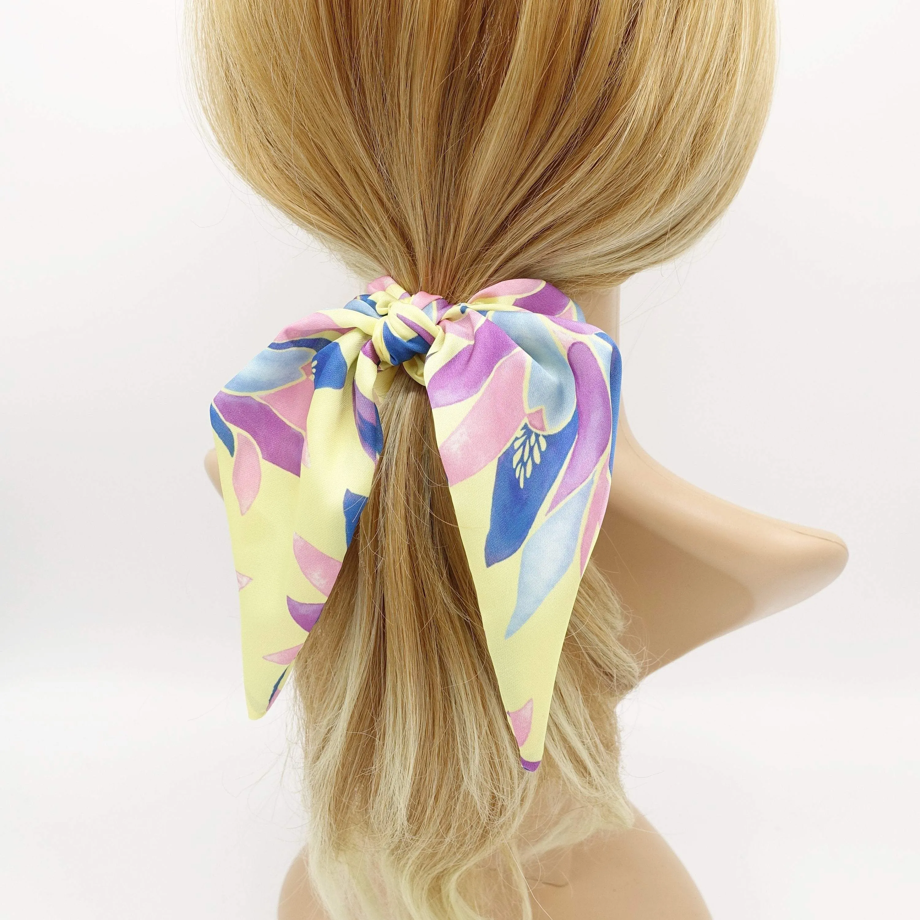 satin print bow knot scrunchies floral check hair elastic scrunchy for women