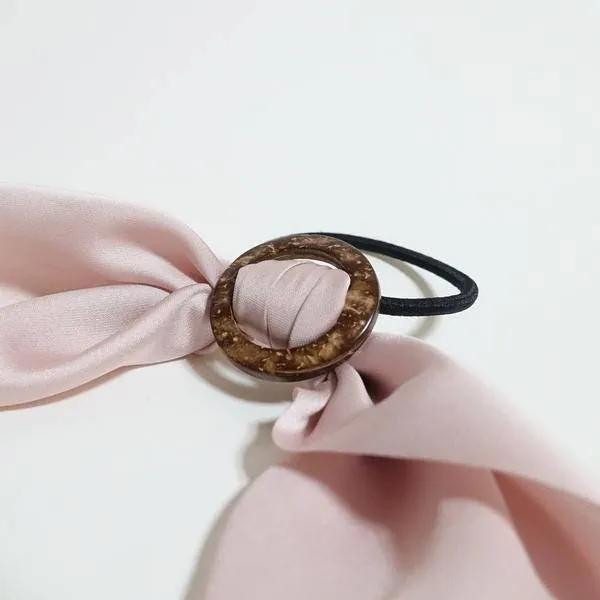 satin wing bow hair tie Wood Buckle Decorated Satin Wing Bow Hair Elastics Ponytail Holder Women Hair Accessories  Hair Ties