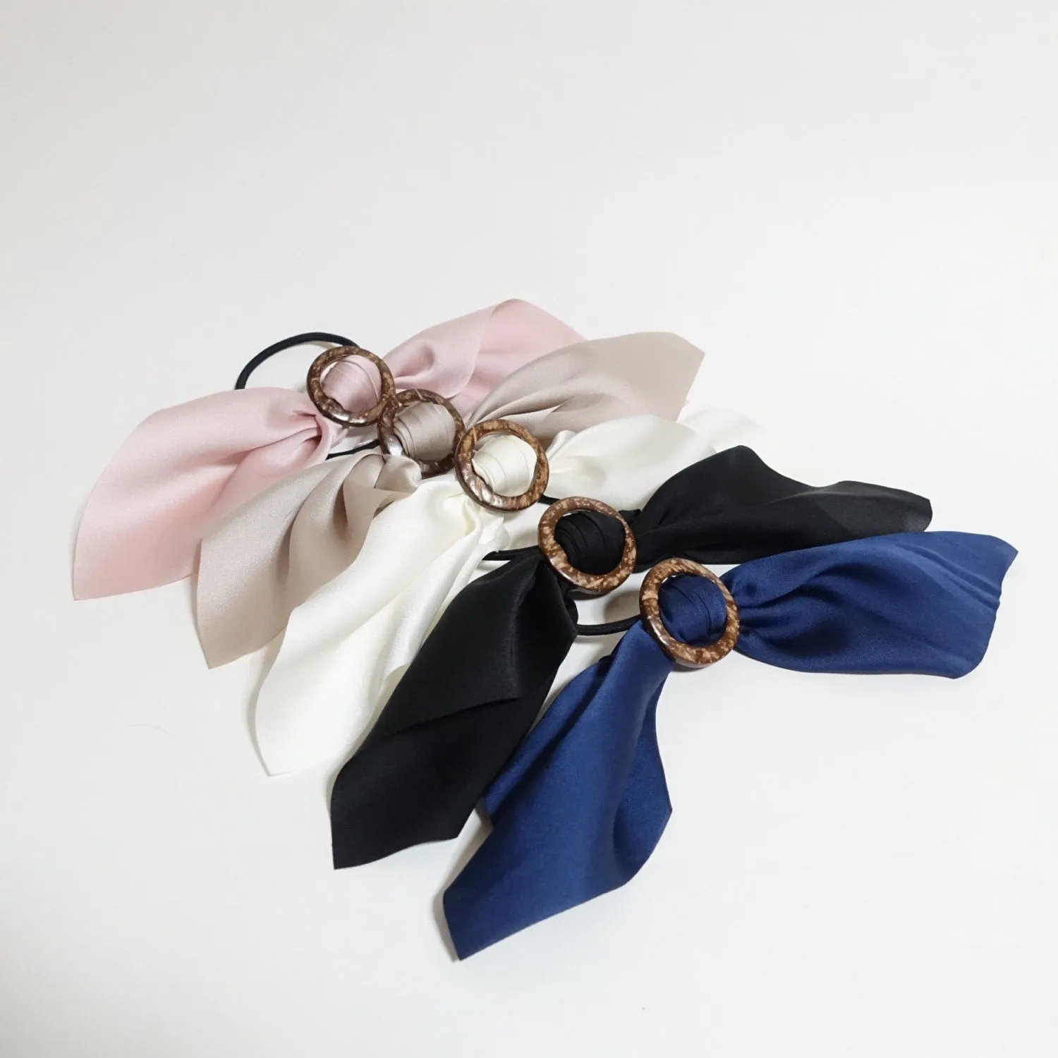 satin wing bow hair tie Wood Buckle Decorated Satin Wing Bow Hair Elastics Ponytail Holder Women Hair Accessories  Hair Ties