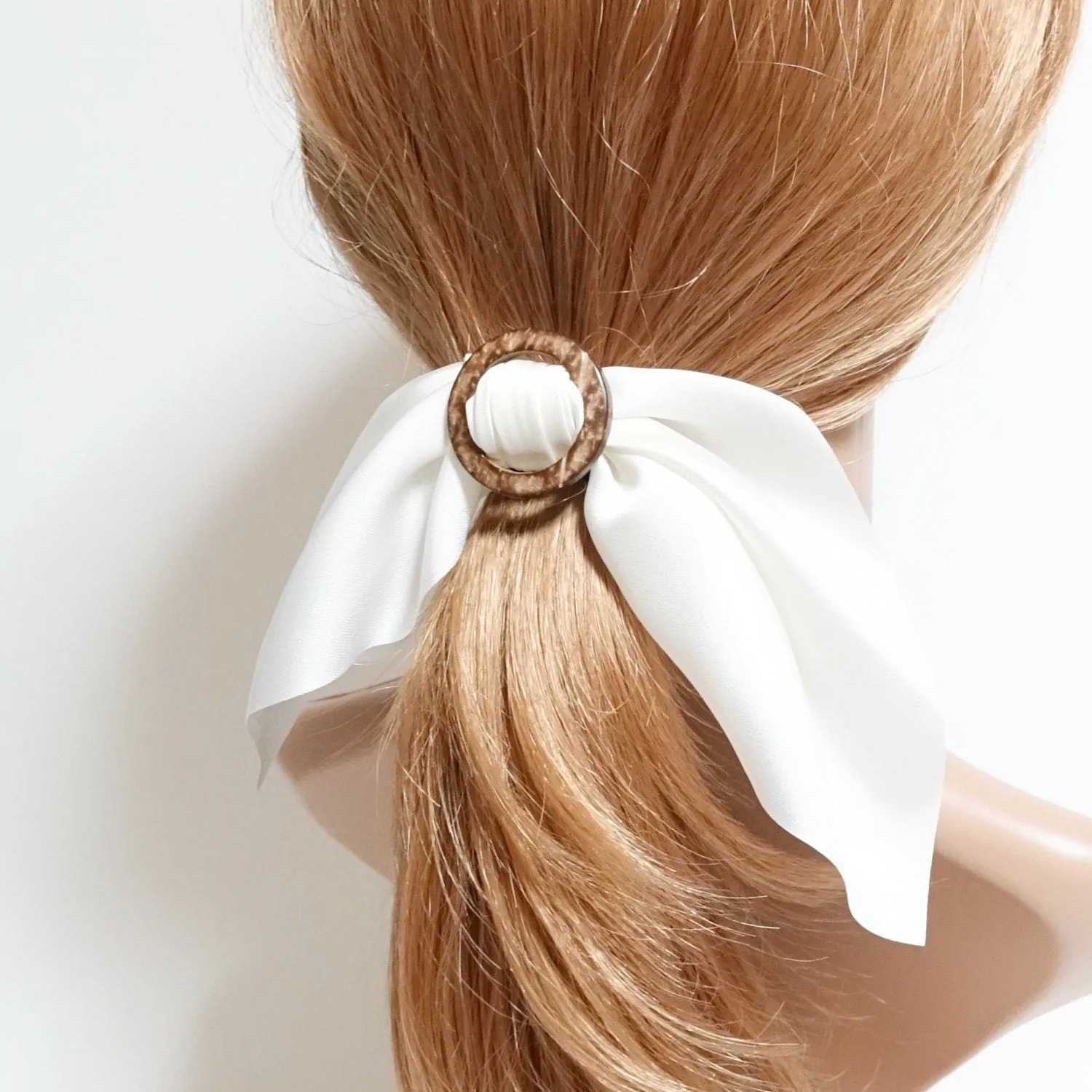 satin wing bow hair tie Wood Buckle Decorated Satin Wing Bow Hair Elastics Ponytail Holder Women Hair Accessories  Hair Ties