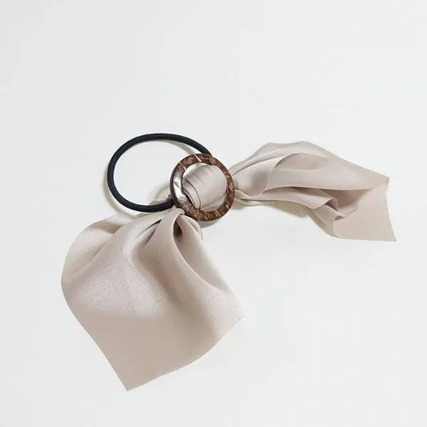 satin wing bow hair tie Wood Buckle Decorated Satin Wing Bow Hair Elastics Ponytail Holder Women Hair Accessories  Hair Ties