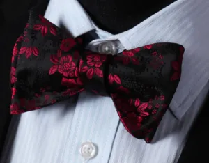 Self Tie Burgundy Red & Black Floral Bow Tie