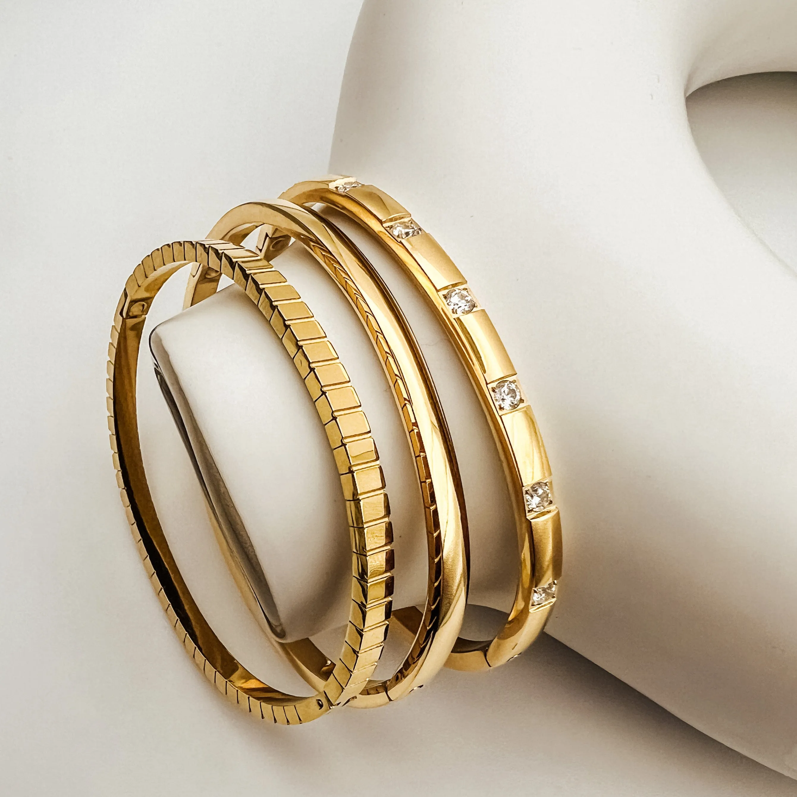 Set of 3 Gold Bangles,  18K Gold, Waterproof, Tarnish Free