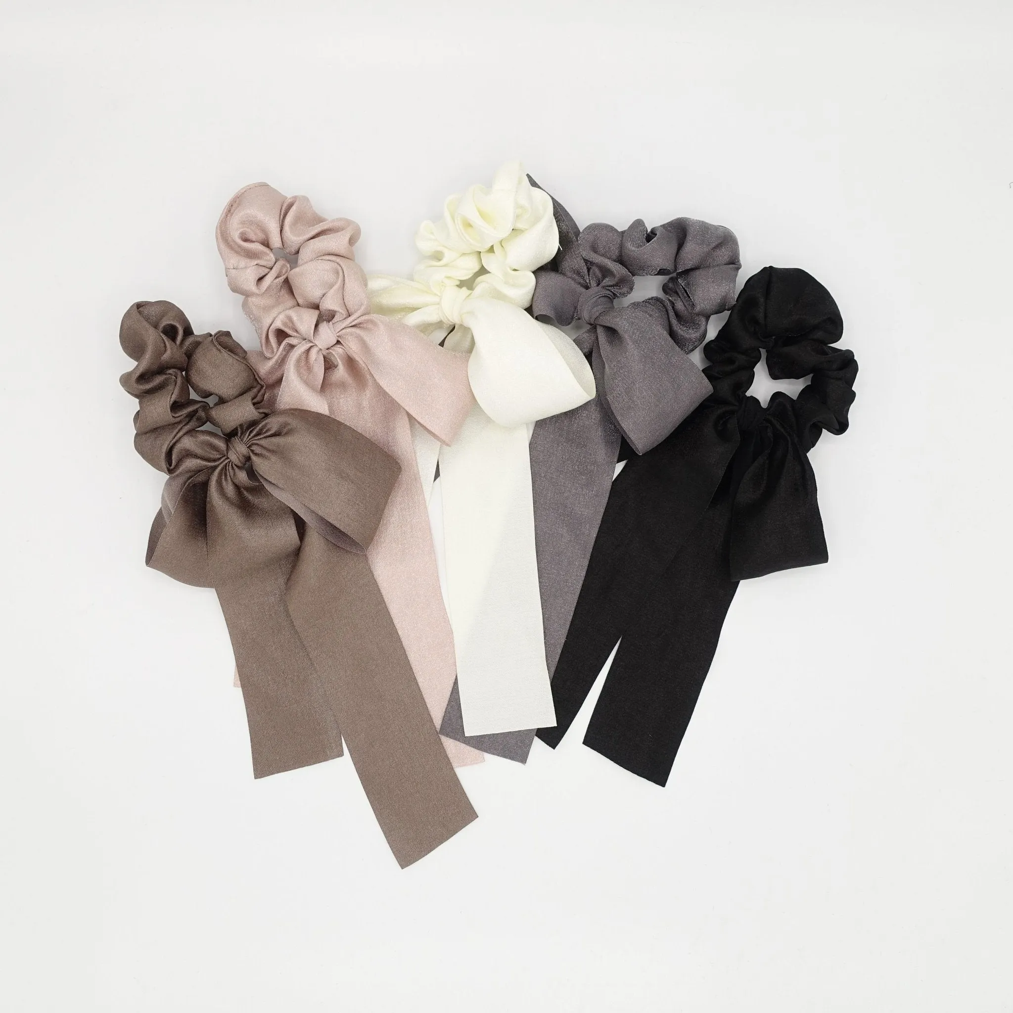 shimmer fabric tail scrunchies  bow knot hair elastic for women