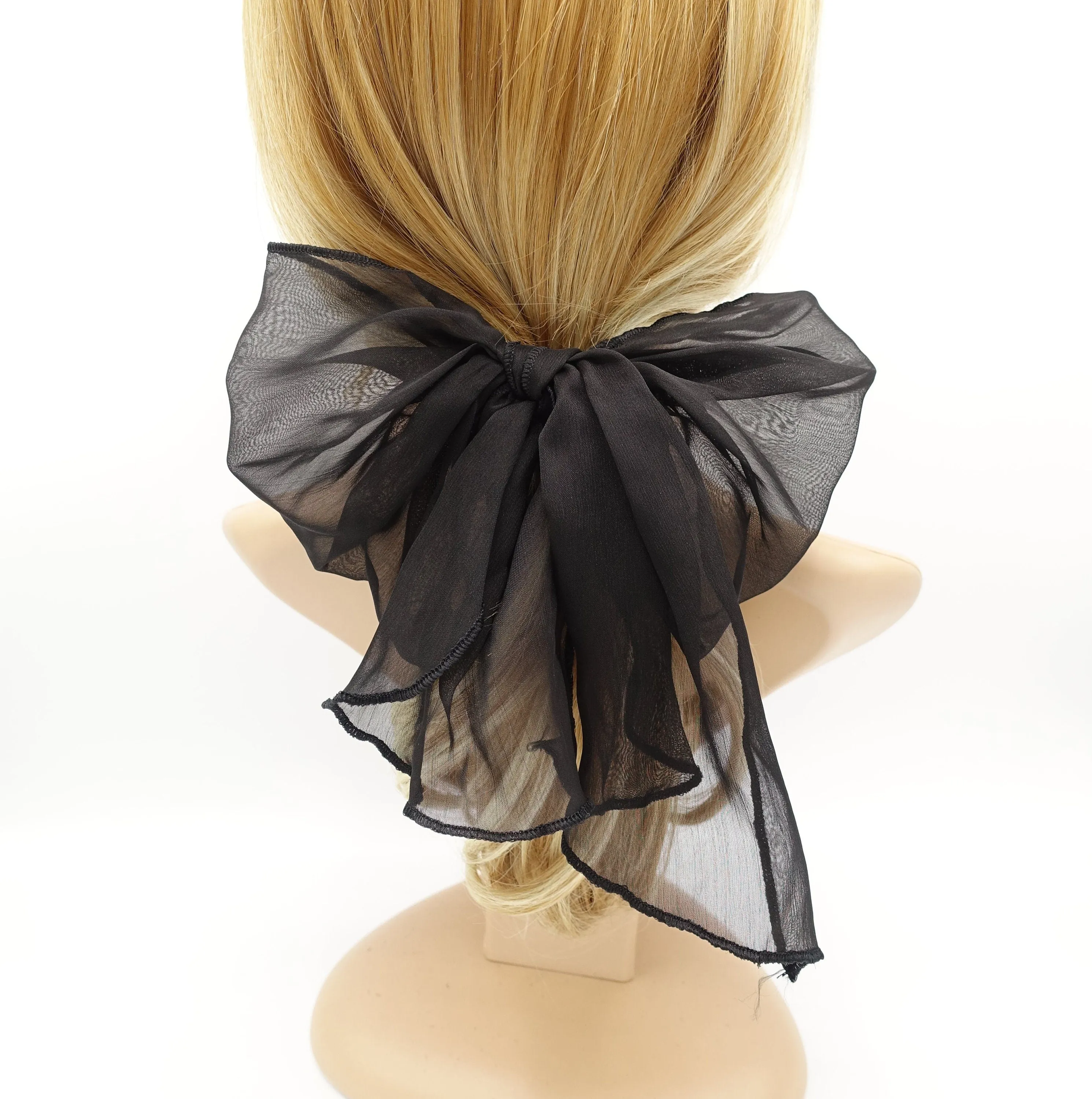 silky chiffon bow knot hair elastic women ponytail holder hair tie