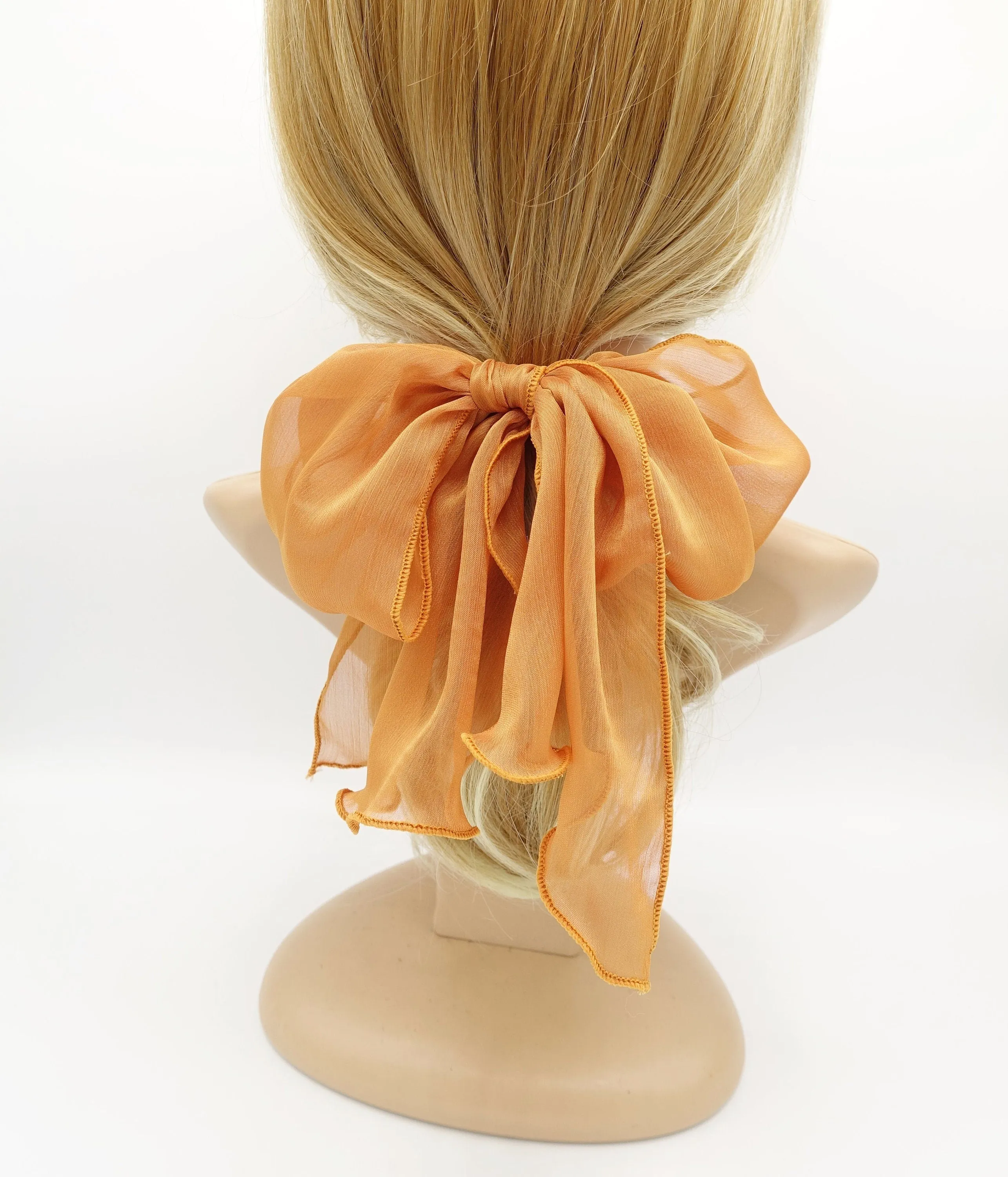 silky chiffon bow knot hair elastic women ponytail holder hair tie