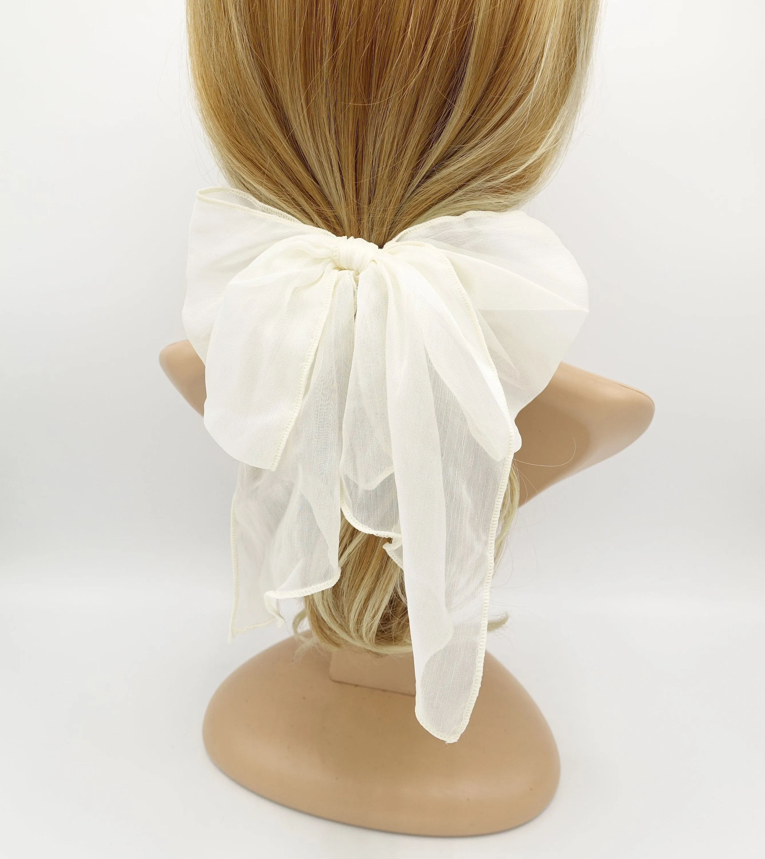 silky chiffon bow knot hair elastic women ponytail holder hair tie