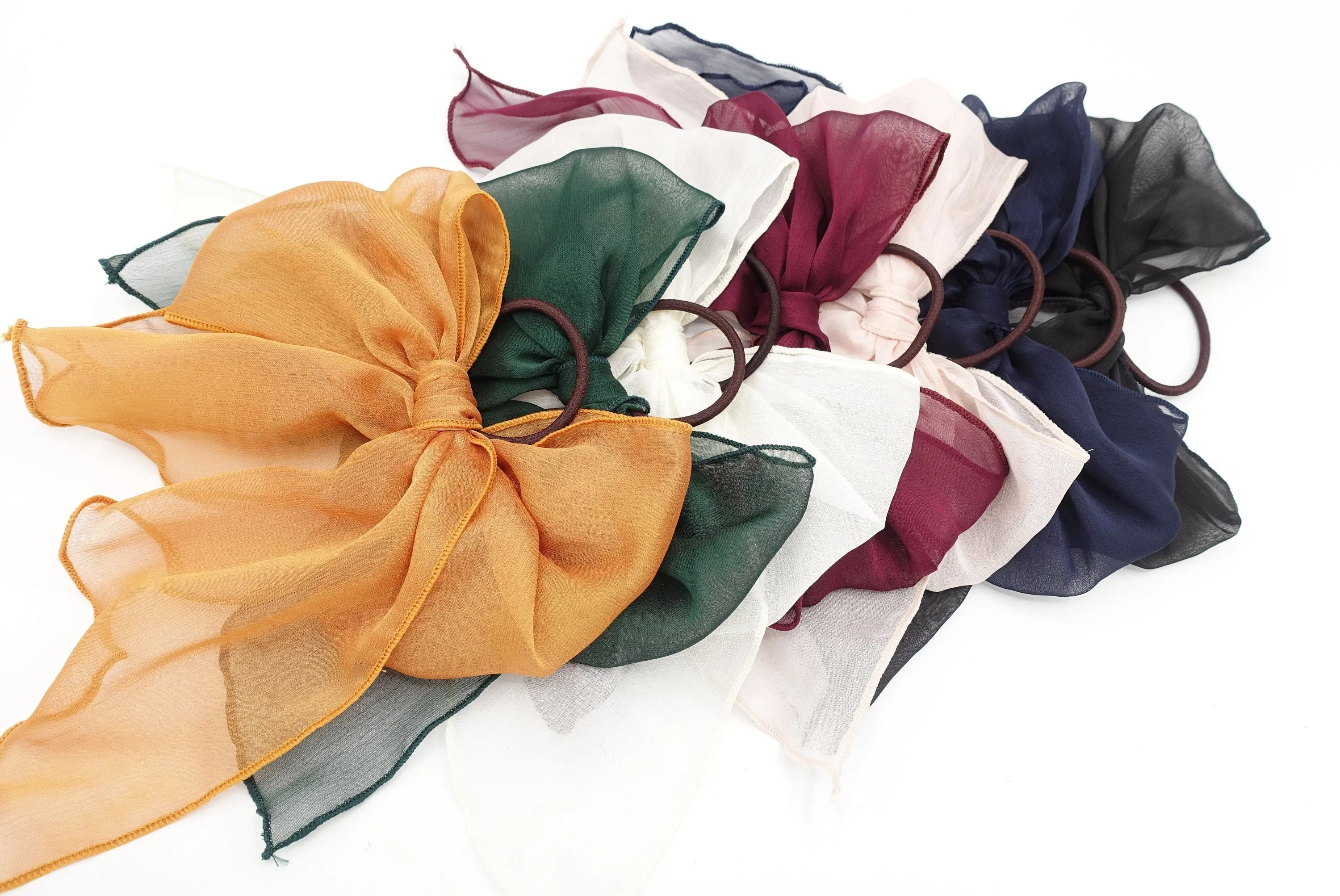 silky chiffon bow knot hair elastic women ponytail holder hair tie