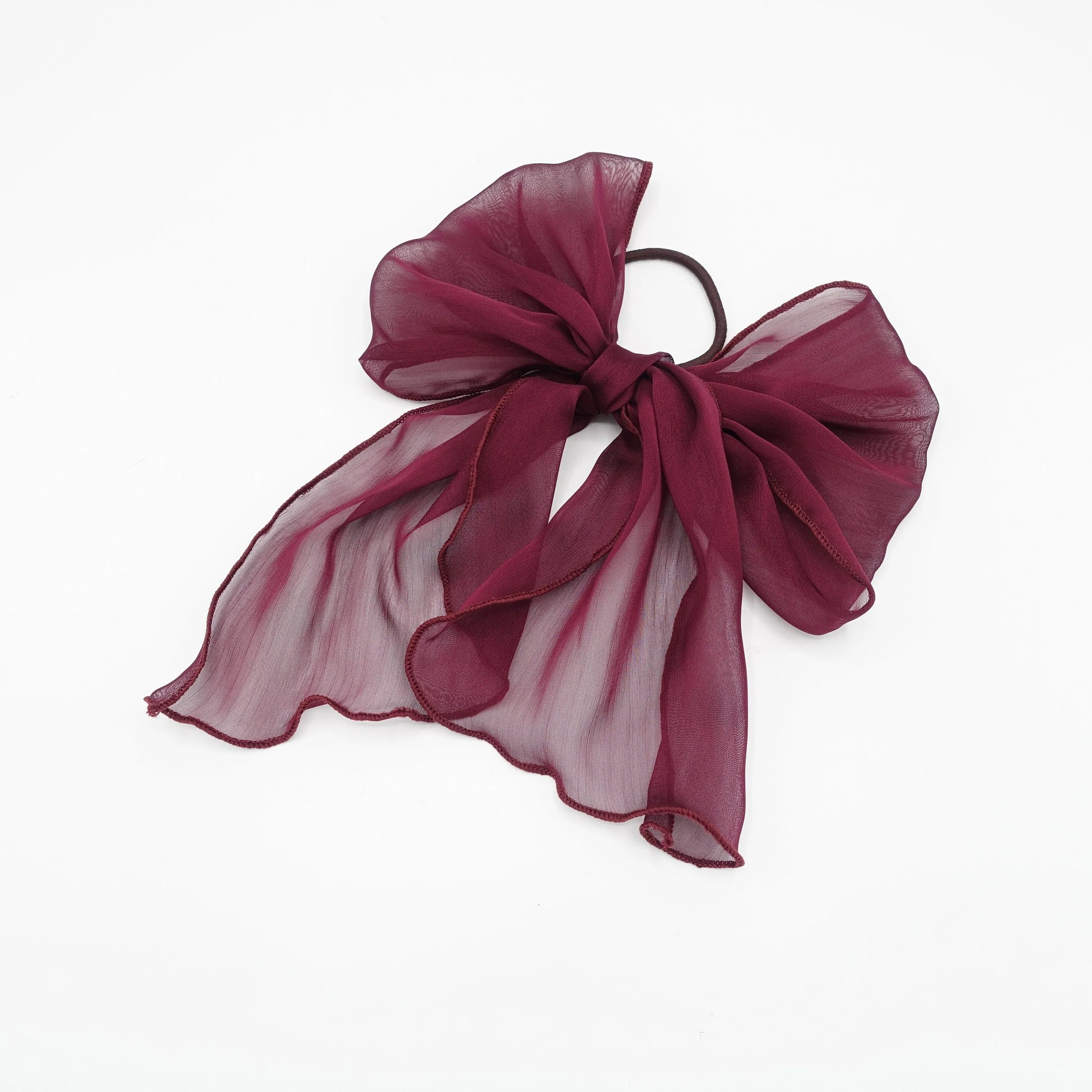 silky chiffon bow knot hair elastic women ponytail holder hair tie