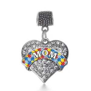 Silver Autism Mom Pave Heart Memory Charm