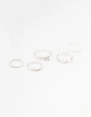 Silver Cubic Zirconia Butterfly Rings 5-Pack