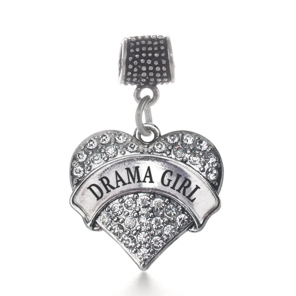 Silver Drama Girl Pave Heart Memory Charm