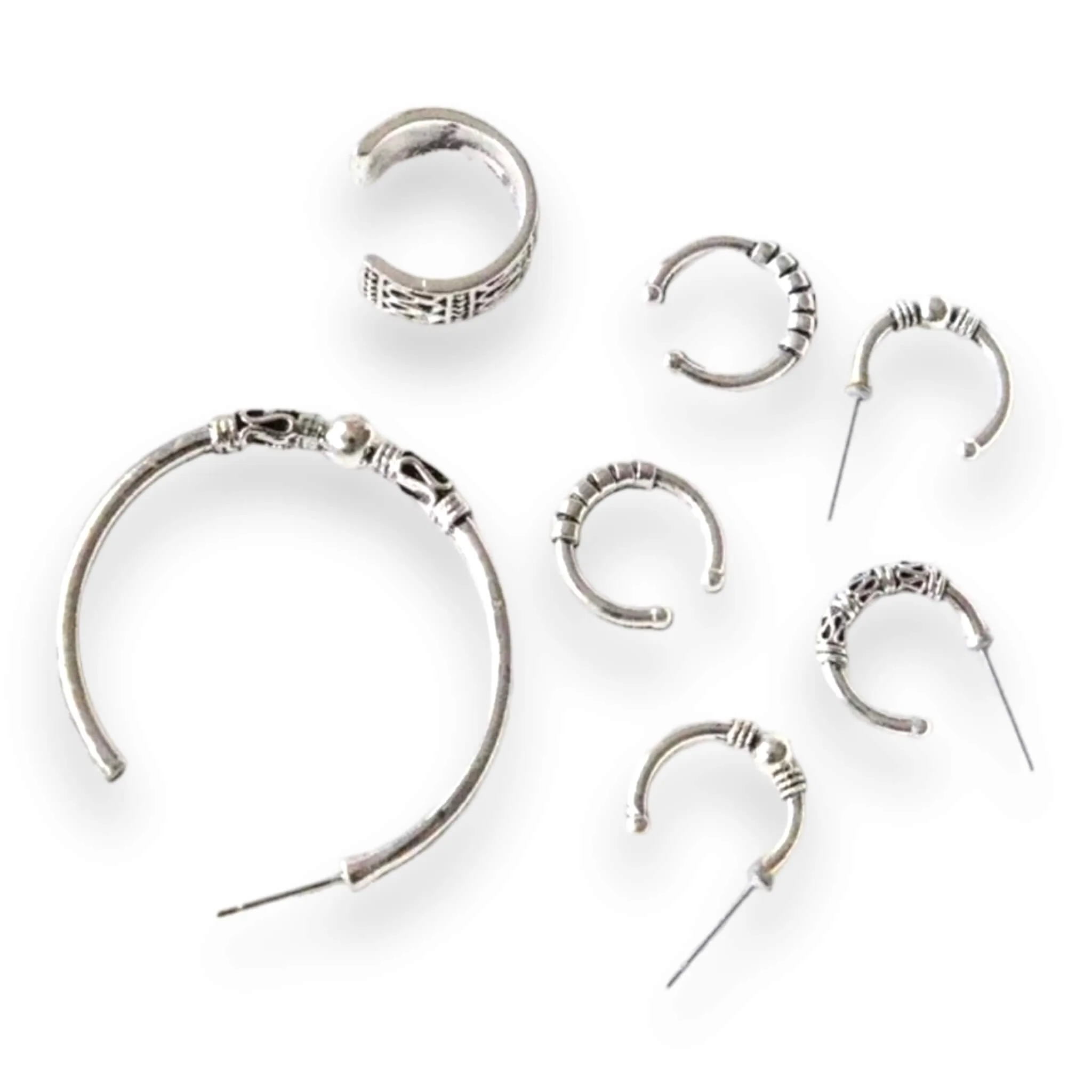 Silver Ear Cuffs & Hoops Set 7 pcs