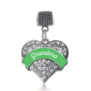 Silver Emerald Green Grandma Pave Heart Memory Charm