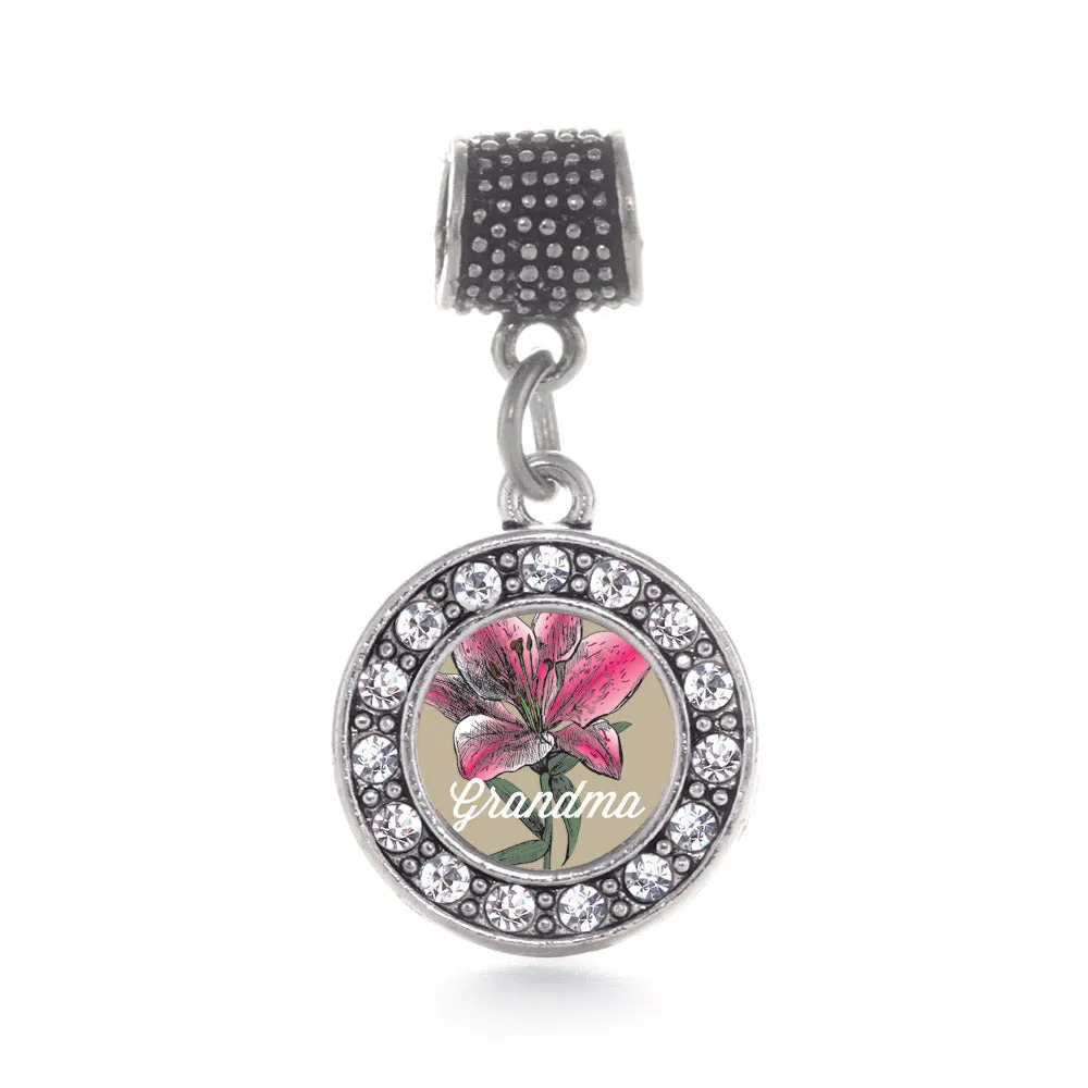 Silver Grandma Lily Flower Circle Memory Charm