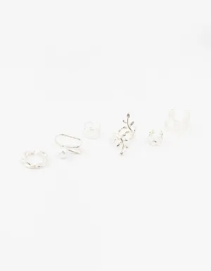 Silver Leaf & Pearl Mixed Ear Cuffs 6-Pack