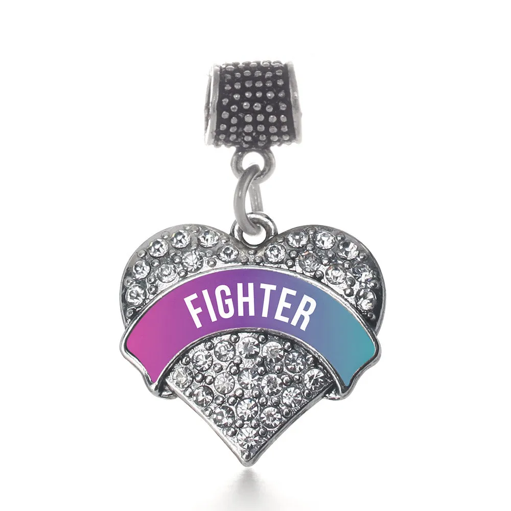 Silver Thyroid Fighter Pave Heart Memory Charm