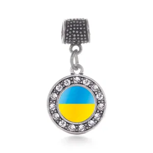 Silver Ukraine Flag Circle Memory Charm