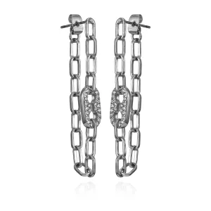 Silvertone Cable Chain Link Dangle Drop Earrings