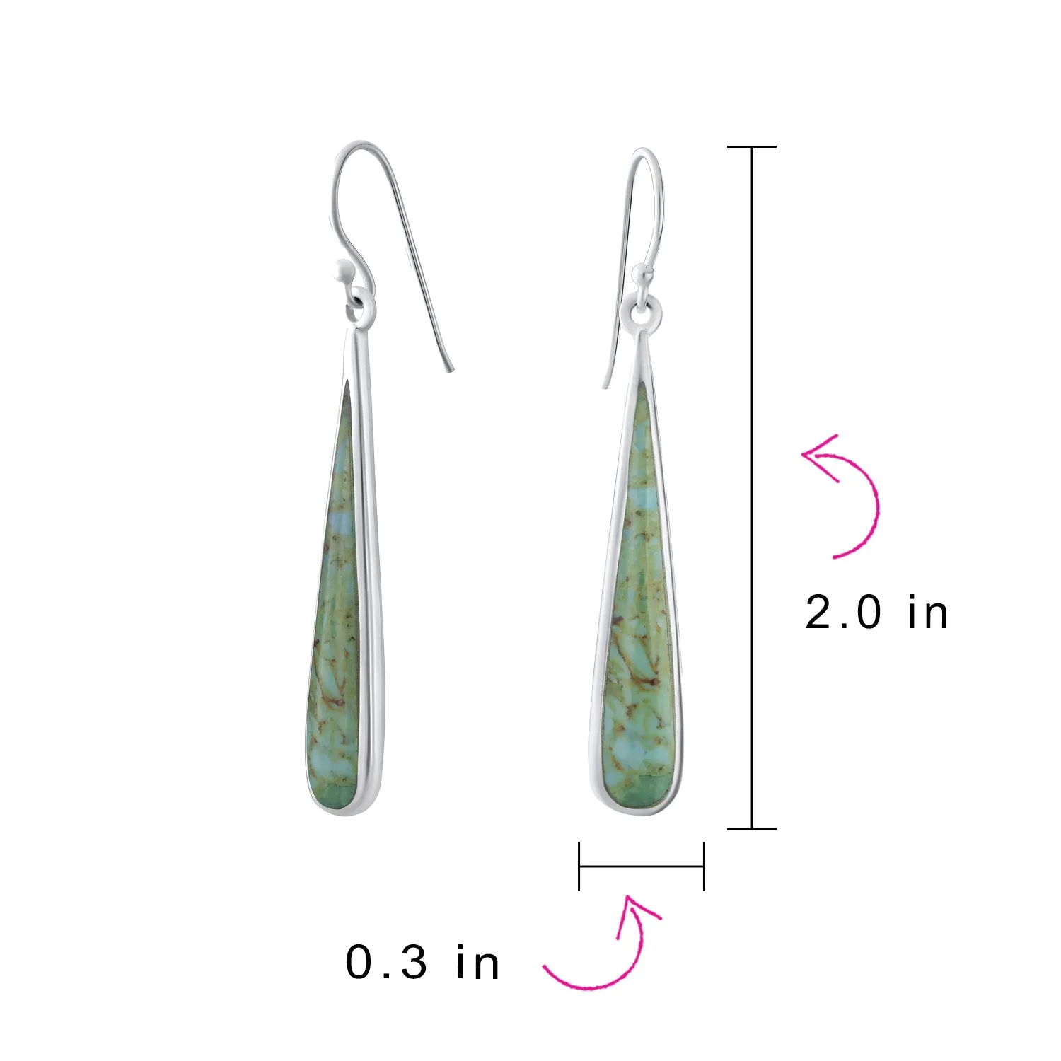 Simplistic Boho Dangle Gemstone Earrings Teardrop Sterling Silver Western Style