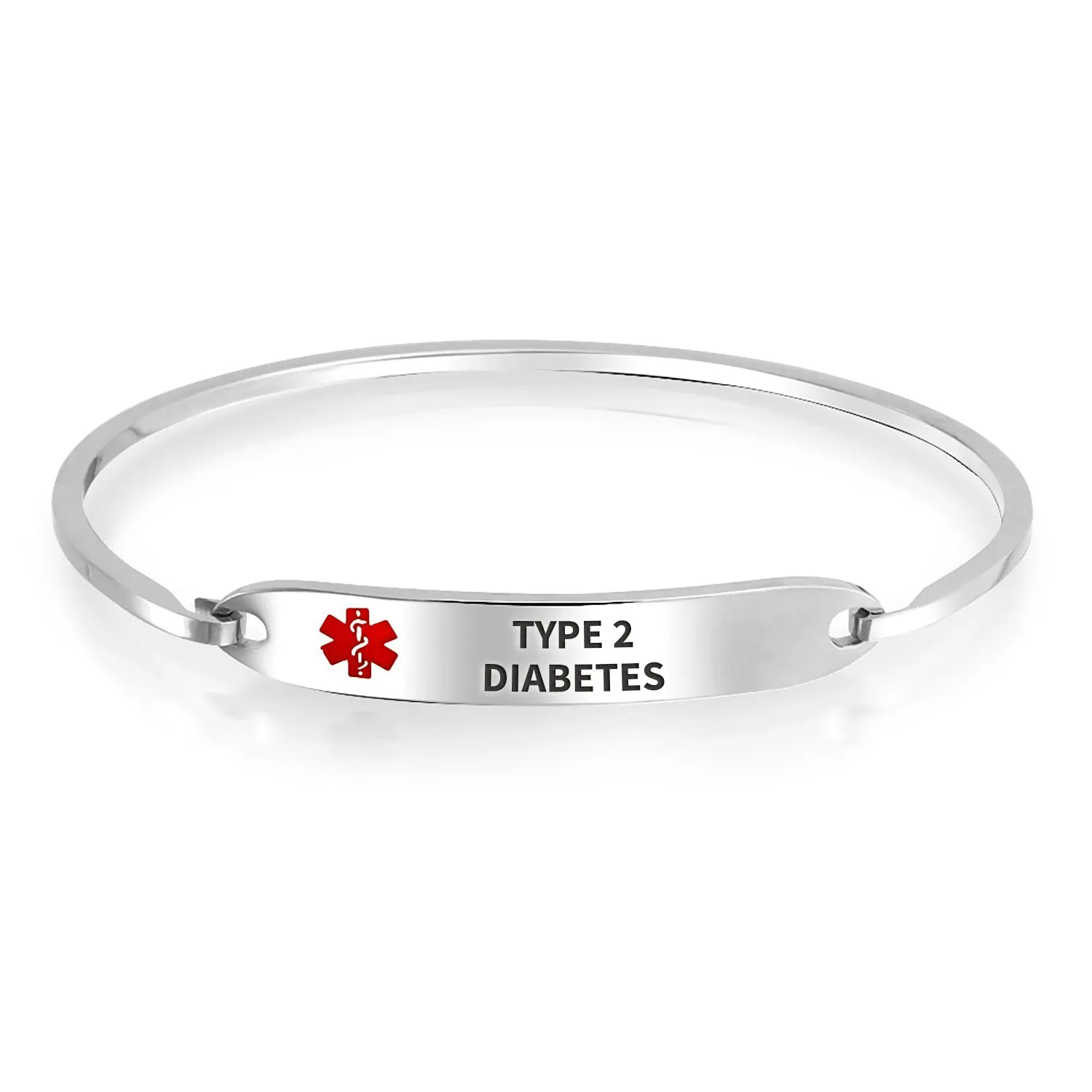 Sleek Medical ID Bracelet Bangle Stainless Steel 7 Inch