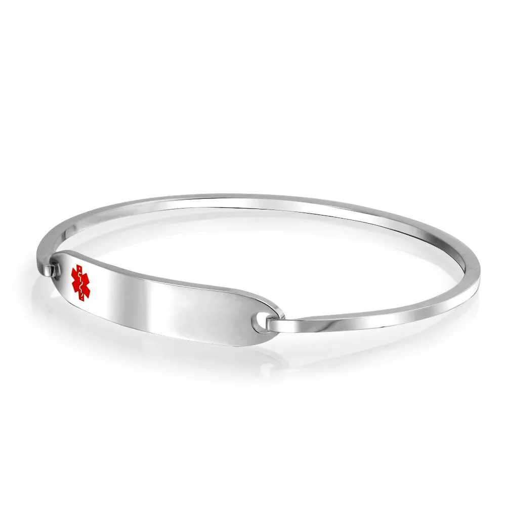 Sleek Medical ID Bracelet Bangle Stainless Steel 7 Inch