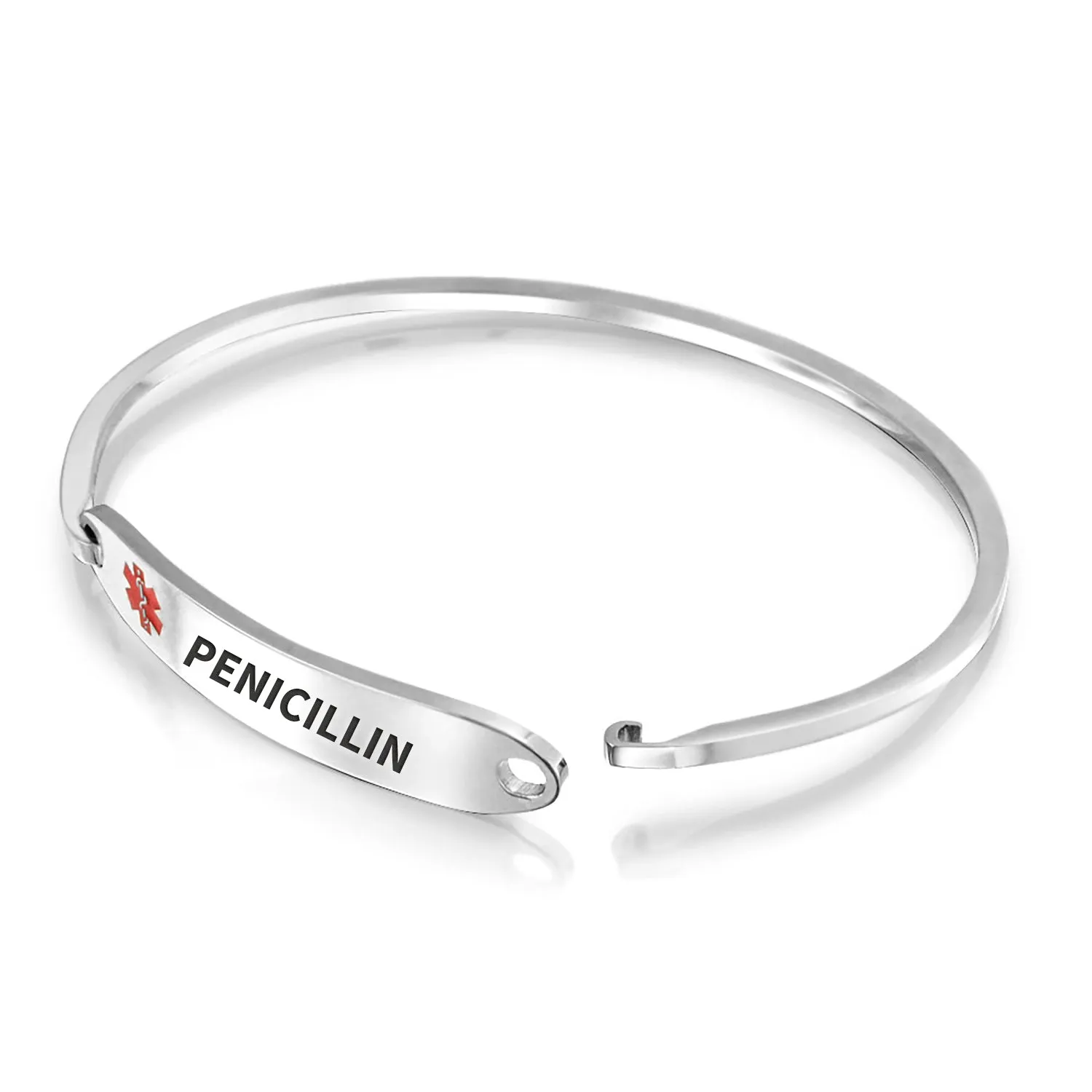 Sleek Medical ID Bracelet Bangle Stainless Steel 7 Inch