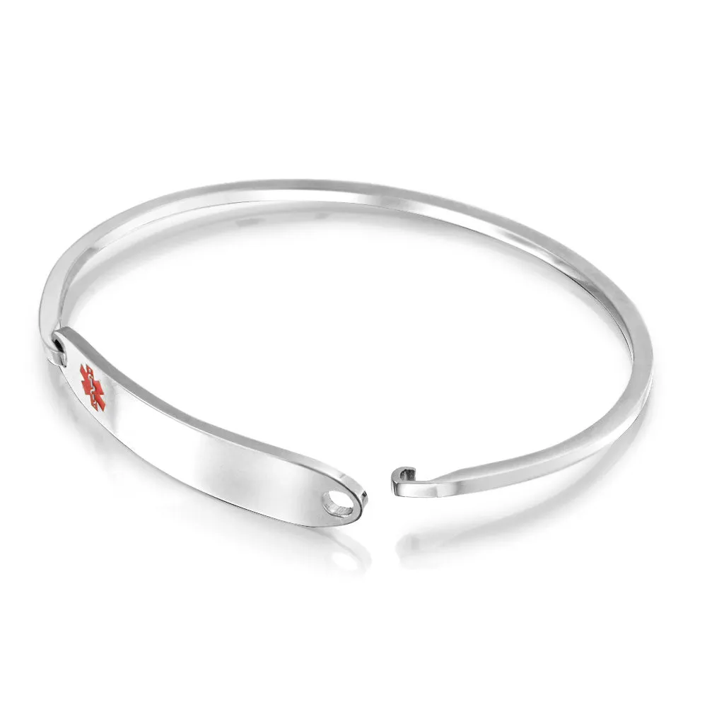 Sleek Medical ID Bracelet Bangle Stainless Steel 7 Inch