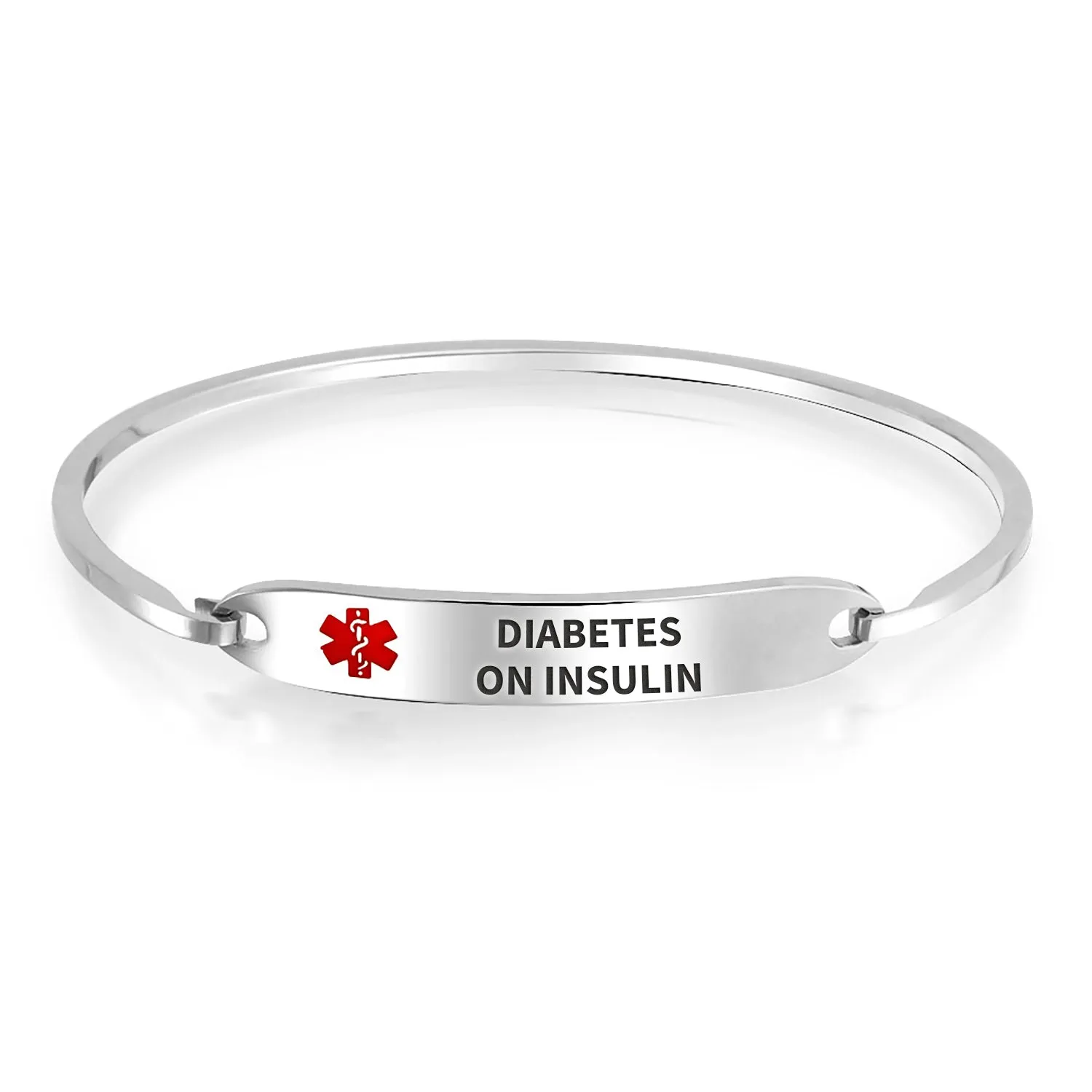 Sleek Medical ID Bracelet Bangle Stainless Steel 7 Inch