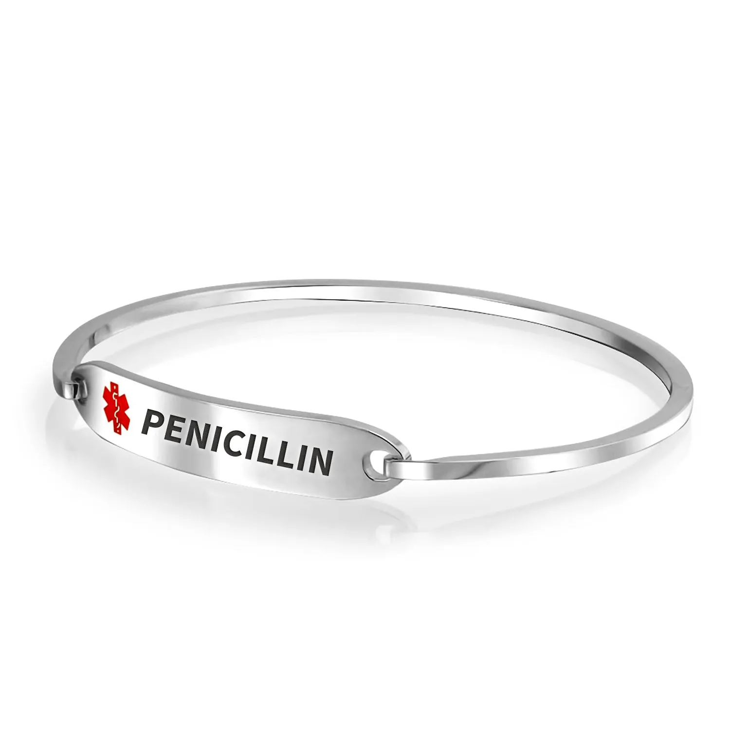 Sleek Medical ID Bracelet Bangle Stainless Steel 7 Inch