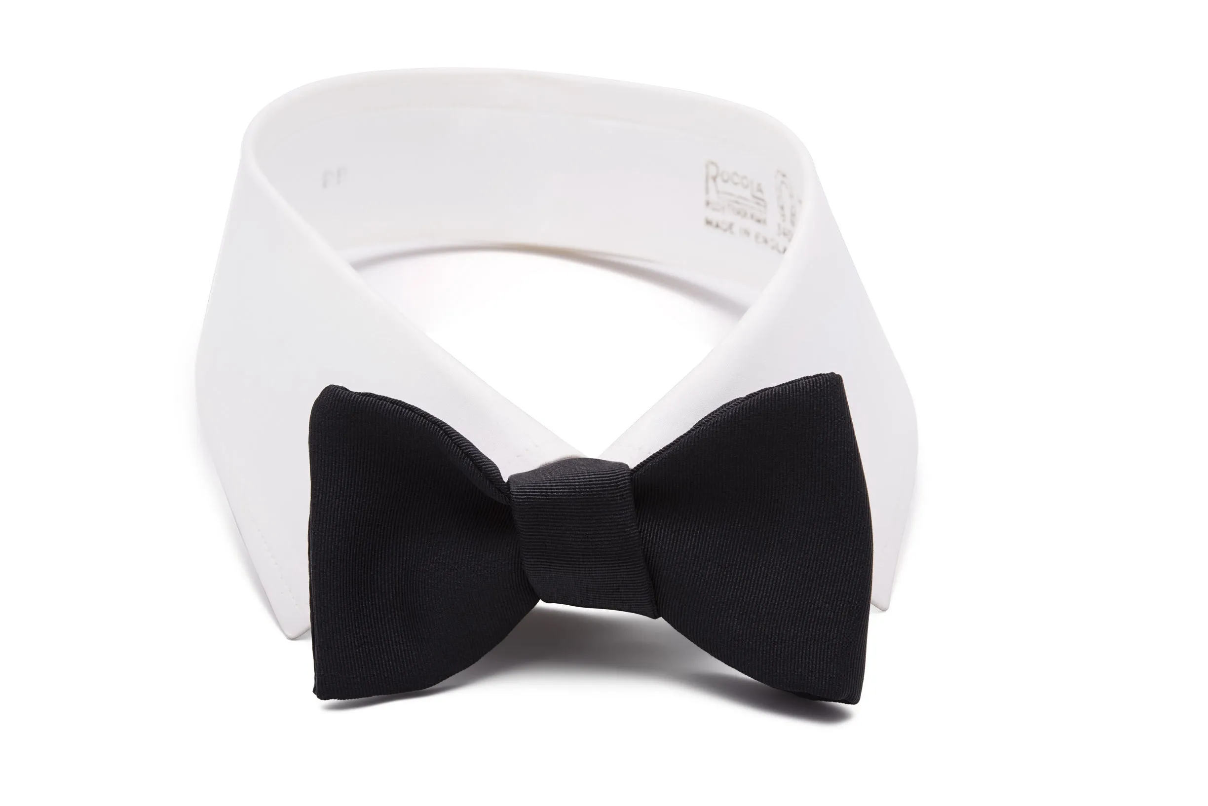 Small Black Single-End Silk Moiré Bow Tie