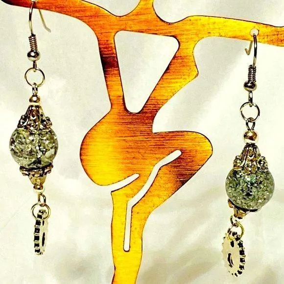 Smoked Mystical Glass Dangling Gears Earrings