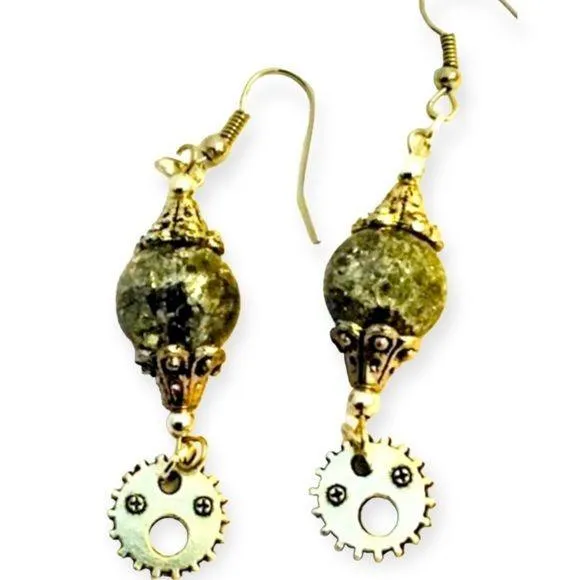 Smoked Mystical Glass Dangling Gears Earrings