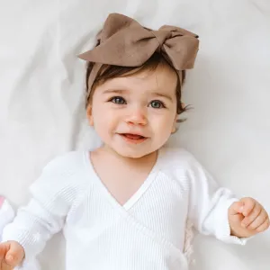 Snuggle Hunny Kids - Linen Bow Pre-Tied Headband Wrap - Chocolate