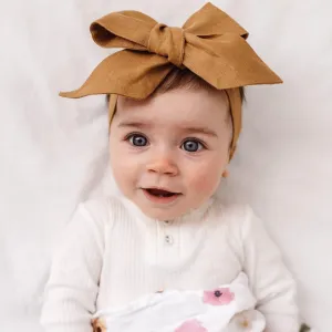 Snuggle Hunny Kids - Linen Bow Pre-Tied Headband Wrap - Mustard