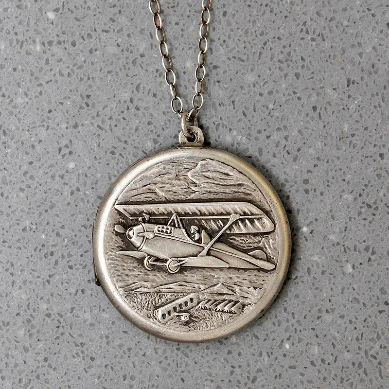 Sporty 1920s Airplane Locket in Sterling Silver