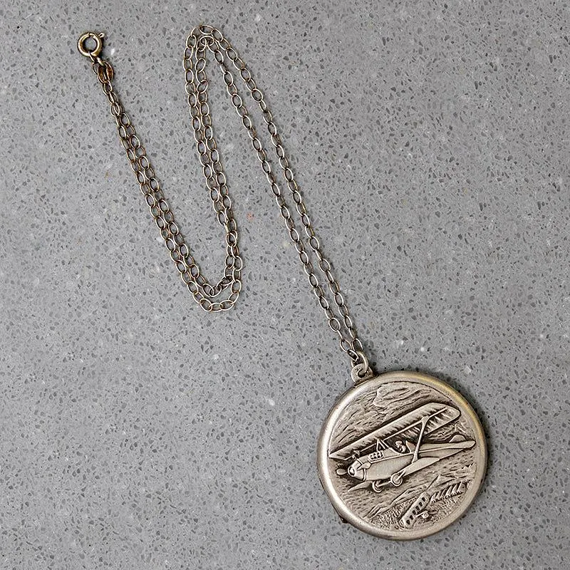 Sporty 1920s Airplane Locket in Sterling Silver