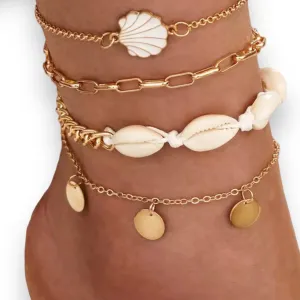 Stackable Seashell Anklet Bracelet Set