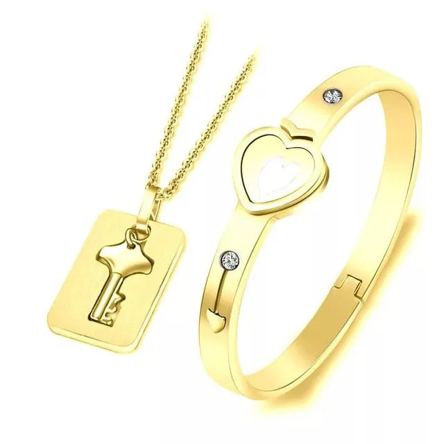 Stainless Steel Love Heart Lock Bangle Bracelet