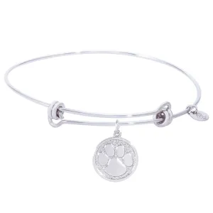 Sterling Silver Balanced Bangle Bracelet With Pawprint Charm