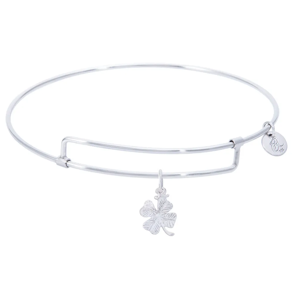 Sterling Silver Pure Bangle Bracelet With 4 Leaf Clover Charm