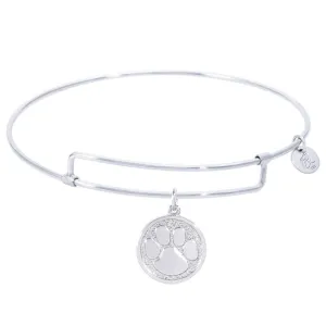 Sterling Silver Pure Bangle Bracelet With Pawprint Charm