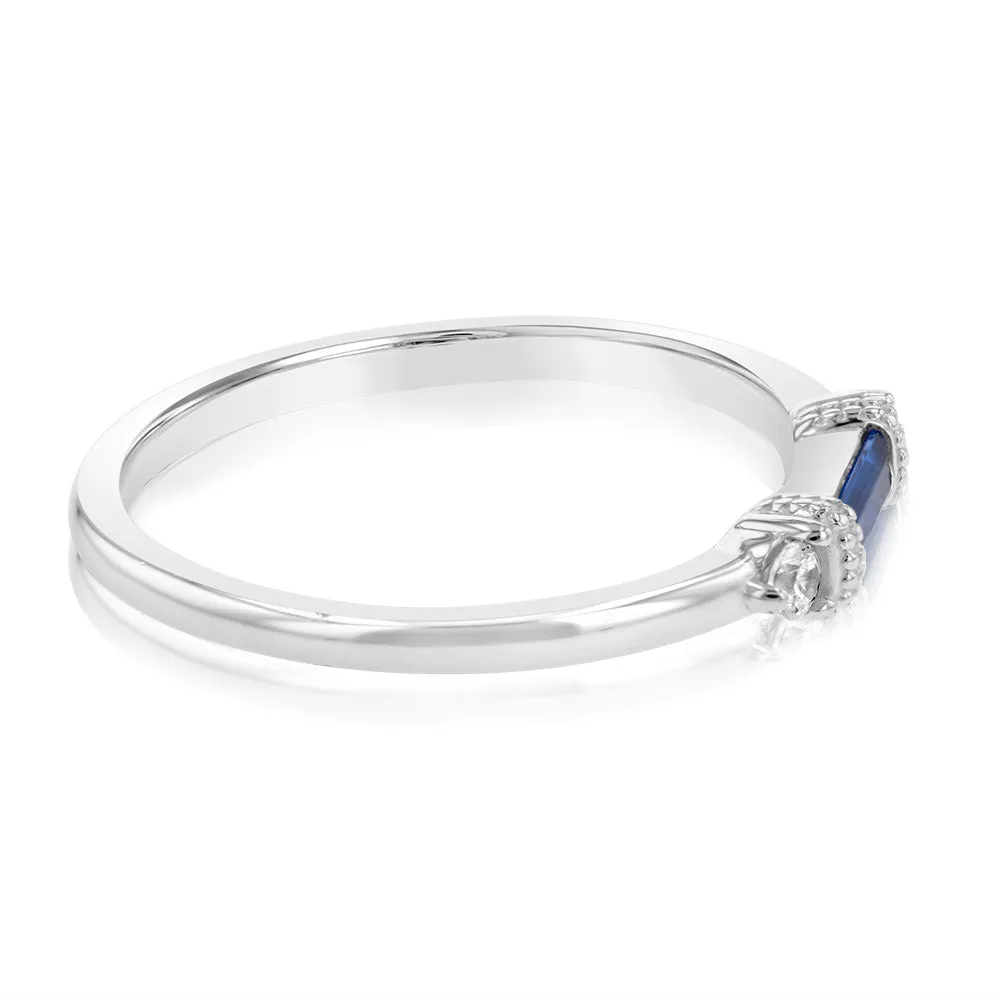 Sterling Silver Rhodium Plated Sapphire White Cubic Zirconia Ring