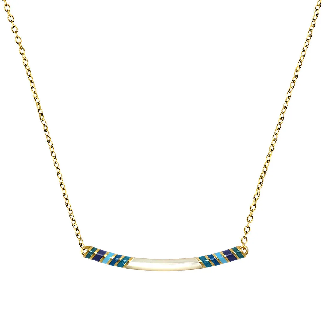 Stripe Enamel and Shell Gemstone Bar 18K Gold Vermeil Sterling Silver Necklace