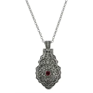 Symbols Of Faith Antiqued Pewter Red Enamel Cherub Reliquary Pendant Necklace 28"