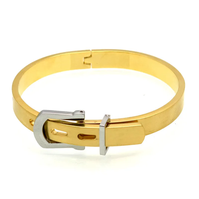 The Luxury Stylish New Fashion Men/Women Stainless Steel Bangles 18K Gold Plated Adjustable Belt Buckle Bracelets & Bangles