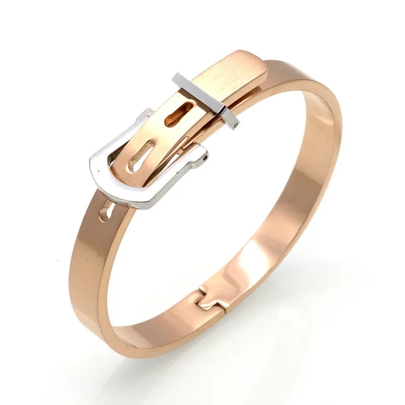 The Luxury Stylish New Fashion Men/Women Stainless Steel Bangles 18K Gold Plated Adjustable Belt Buckle Bracelets & Bangles