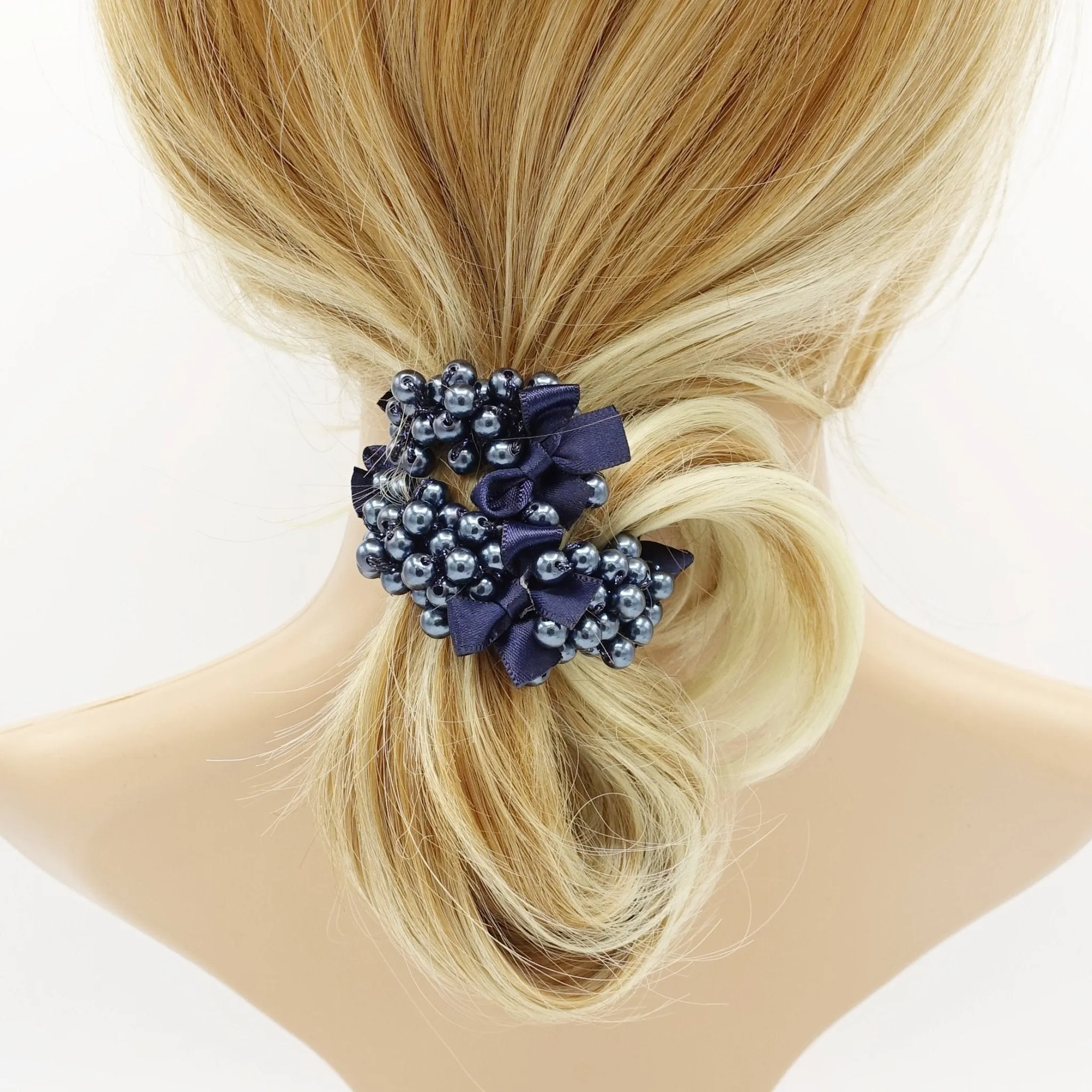 tiny bow knot sleek ball decorated ponytail holder beaded hair tie scrunchies women hair accessories