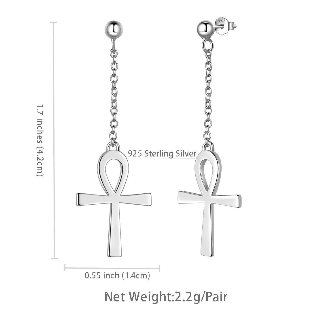 Tokyo Mart Ankh Cross Dangle Earrings Women Mens Jewelry Sterling Silver